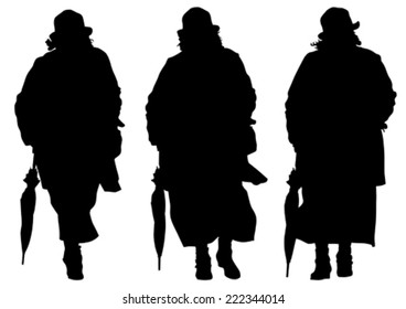 Elderly people with cane one white background