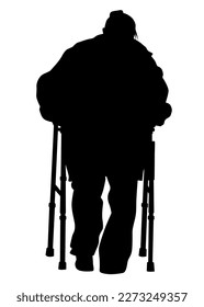 Elderly people with cane one white background