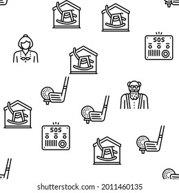 Elderly People Care Vector Seamless Pattern Thin Line Illustration