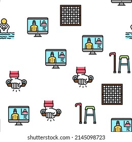 Elderly People Care Vector Seamless Pattern Thin Line Illustration