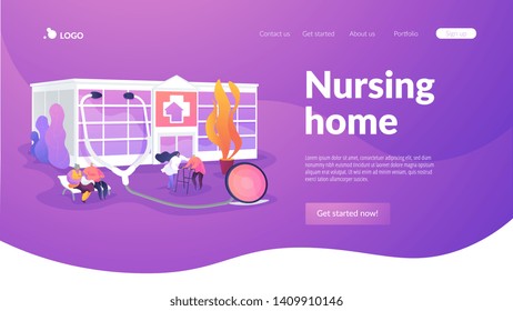 Elderly people caregiving, assistance. Healthcare, medical center. Nursing home, nursing residential care, physical therapy service concept. Website homepage header landing web page template.