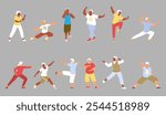 Elderly people characters practicing tai chi Chinese gymnastics set