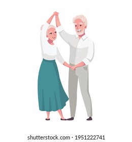 Elderly people couple dancing together cartoon vector illustration