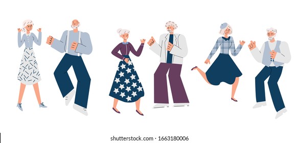 Elderly people dancing at party sketch cartoon vector illustration isolated.