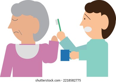 Elderly people with dementia who refuse to brush their teeth and their caregivers