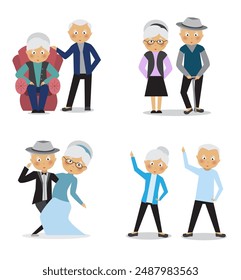 Elderly people in different positions. Vector illustration