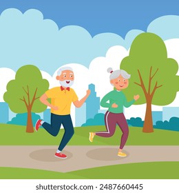 Elderly people do jogging and exercise activities for their health