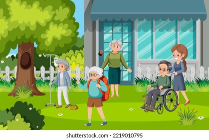 Personas mayores haciendo actividad en la ilustración del parque