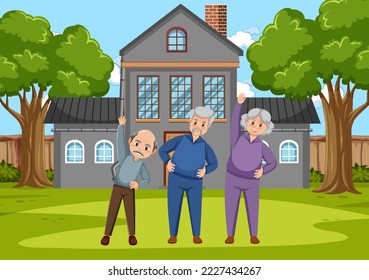 Personas mayores haciendo ejercicio en la ilustración del parque