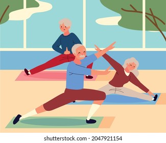 elderly people doing yoga acitvity