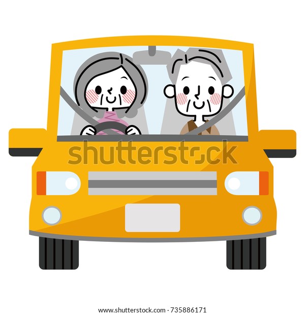 Elderly people driving a\
car.