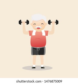 Elderly people exercising. Active healthy workout aged people. Grandparents making morning exercises. Cartoon illustration isolated on background. Vector, illustration