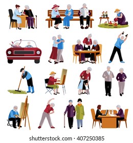 Elderly People flat decorative Icons Set isolated Vector Illustration