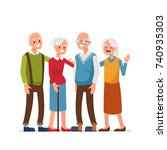 Elderly people with friends  standing together. Flat style vector illustration.