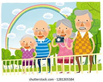 Elderly people goes out together