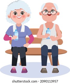 Elderly people grandfather and grandmother exercise workout character.