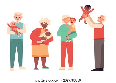 Elderly people holding baby and toddler