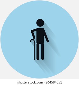 Elderly people icon with long shadow, black graphic symbol vector Illustration