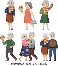 Elderly people isolated set illustration