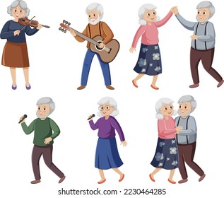 Elderly people isolated set illustration