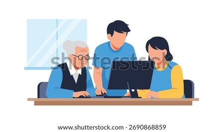 Elderly People Learning Computer Skills From Young Instructors In A Classroom Setting