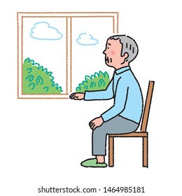 Elderly people looking out the window illustration Dementia