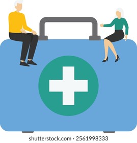 Elderly people with many diseases, Vector illustration in flat style

