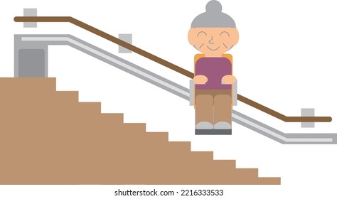 Elderly people moving on the second floor with a stair lift