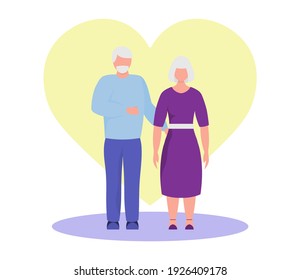 elderly people on the background of the heart. old man and woman together, family, grandparents love 