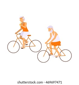 Elderly people on bicycles in different poses. Vector illustration eps10