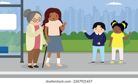 Elderly people in the park. Vector illustration in flat style