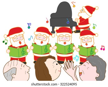 Elderly people pleased with a chorus of Santa Claus on Christmas