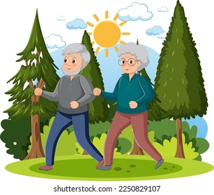Elderly people relaxing at park illustration