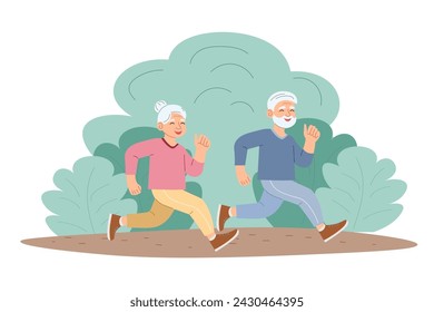 elderly people are running in the park. Health and self-care. vector illustration