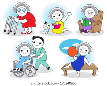 Elderly people set illustration