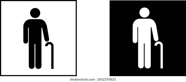 Elderly people sign.White frame and black round frame.Vector Illustration