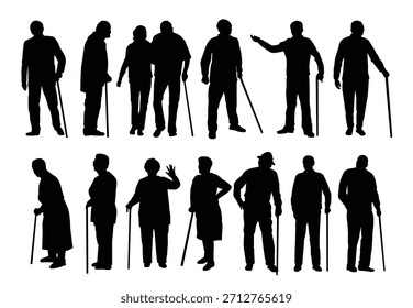 elderly people silhouettes collection vector illustration