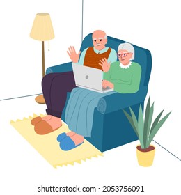 Elderly People Sit On Couch Use Stock Vector (Royalty Free) 2053756091 ...