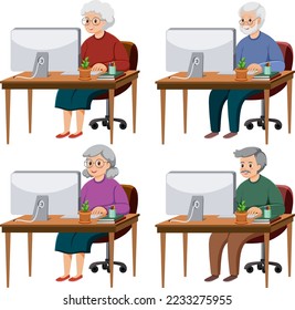 Ältere Menschen sitzen vor der Computergrafik