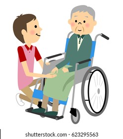 Elderly people sitting in a wheelchair