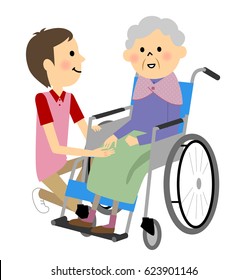 Elderly people sitting in a wheelchair