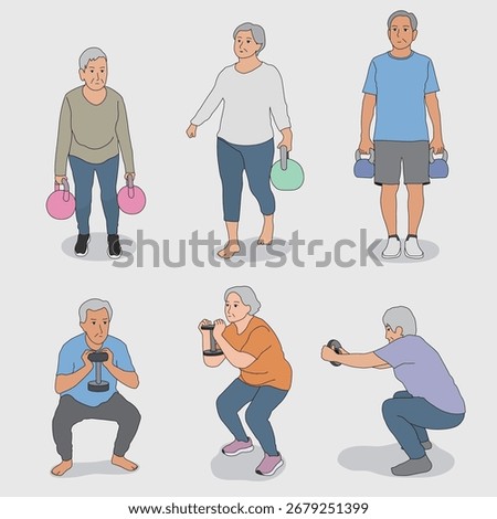 Elderly People Strength Training Exercises Illustration