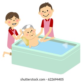 Elderly people to take a bath, nursing care