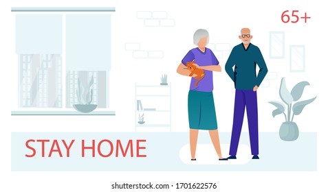 Elderly people threatened coronavirus infection. Stay home during the coronavirus epidemic. Staying at home in self quarantine, protection from virus. Coronavirus outbreak concept. Vector illustration