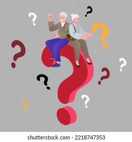Elderly people trying to remember something. Alzheimer illness concept. problems with brain and memory. Diseases from old age. Amnesia and dementia. Mental health disorders. flat vector illustration.