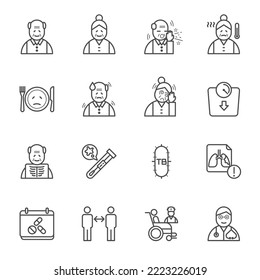 Elderly people with tuberculosis. Caring of elderly patients. vector icon set tuberculosis concept