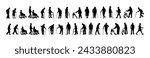 Elderly people using walking aid silhouette set collection. Senior pensioner people walking with walking aids vector silhouette.	