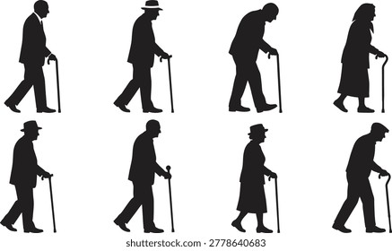 Elderly People Walking With Canes Transparent Background