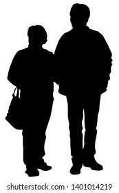 Elderly people walking on white background