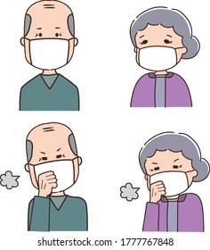 Elderly people wearing medical masks prevention coronavirus or covid-19 or another type of virus. Vector illustration isolated on white background.